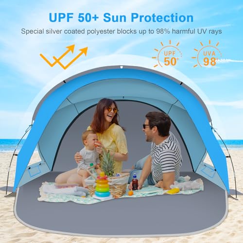 Beach Tent Sun Shelter with UPF50+ UV Protection - Skyblue, 3 Person