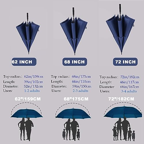 Large Windproof Golf Umbrella - Automatic Open, 62 Inch Navy Blue