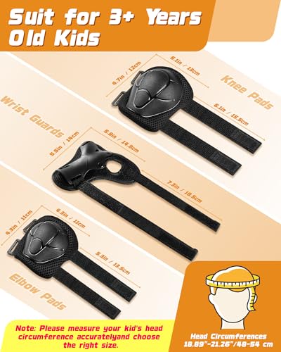 Kids Bike Helmet Set with Knee and Elbow Pads - Black, Ages 2-8