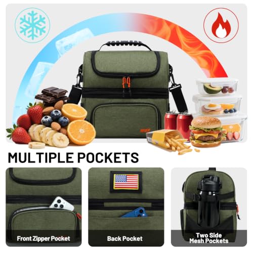 MIER Insulated Lunch Bag for Men Dual Compartment Army Green