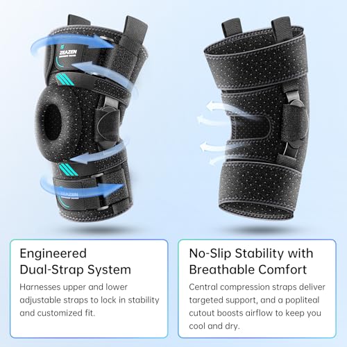 ZEAZEN Adjustable Medium Hinged Knee Brace with Dual Metal Side Stabilizers & Patella Support for ACL & Meniscus Recovery