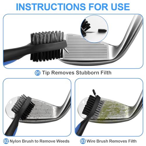Golf Club Cleaning Brush Set - 2 Pack with Retractable Zip-line