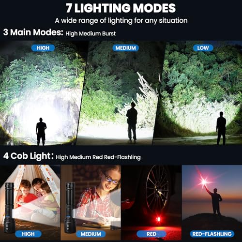 Flashlight Rechargeable LED High Lumens 2, 99,000lm Pack Bright Flash Lights with 7 Modes, Powerful Waterproof Handheld Linterna for Home, Camping, Outdoor