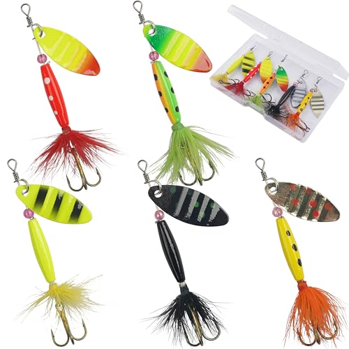 Spinner Bait Fishing Lures Set - 5pcs Rooster Tail 3in 0.27oz