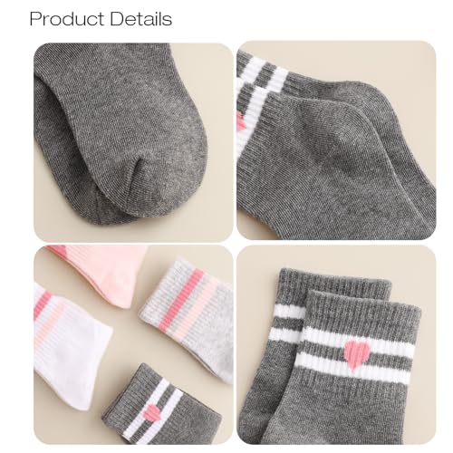 Kids Girls 4 Pairs Athletic Socks - Hearts & Stripes, Ages 7-10