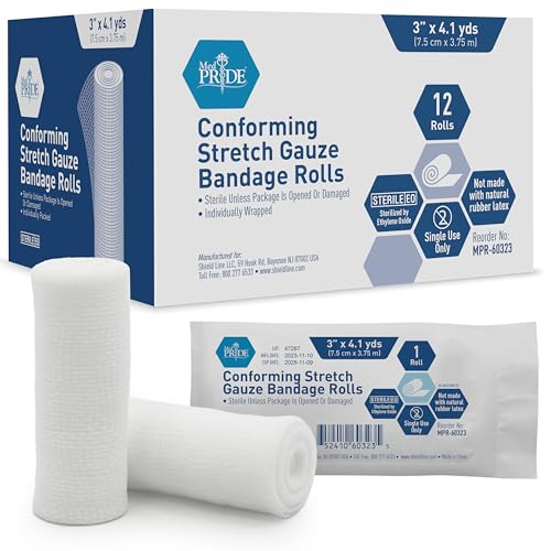 Sterile Stretch Gauze Bandage - Latex-Free, 3x147.6 Inch, 12-Pack