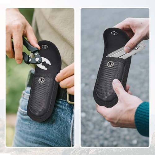 Nylon Pocket Knife Sheath, 5"-5.5" Portable Knife Holder for Belt, Horizontal/Vertical Carry Knife Pouch with Snap Closure, Multitool Folding Knife Sheath for Daily or Outdoor Use