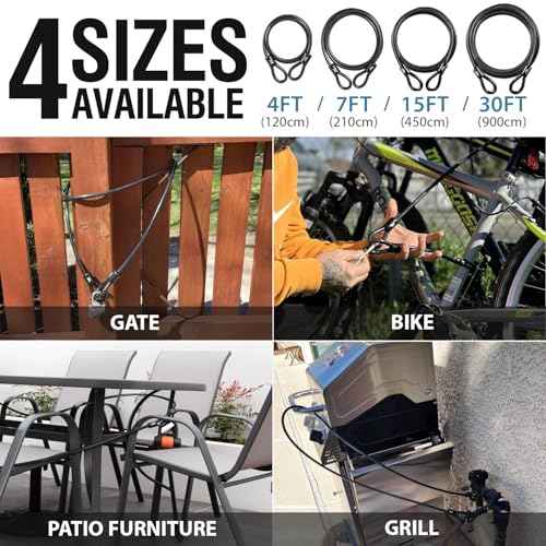 MARQUE Security Steel Cable - 3/8 inch (10 mm) Thick (4', 7', 15', 20' or 30') Vinyl Coated Braided Steel Cable with Double Sealed Looped Ends for U-Lock, Padlock, Disc Lock (15 FT)