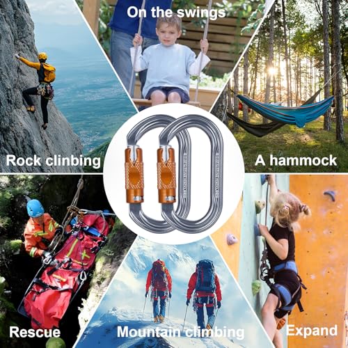 2pcs Heavy Duty Carabiner Clips 27KN Auto Locking Climbing Hooks, Industrial Strength Aluminum