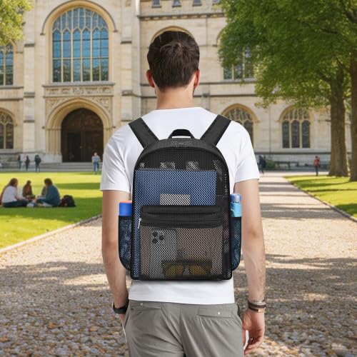 Heavy Duty Mesh Backpack - Breathable Semi-Transparent - Black