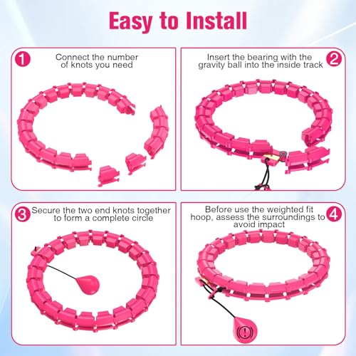 Weighted Hula Hoop for Weight Loss - 32 Detachable Parts, Rosy