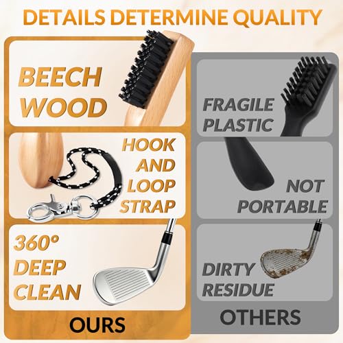 Belongtous Golf Club Cleaning Brush with Beech Wood Handle & Nylon Bristles