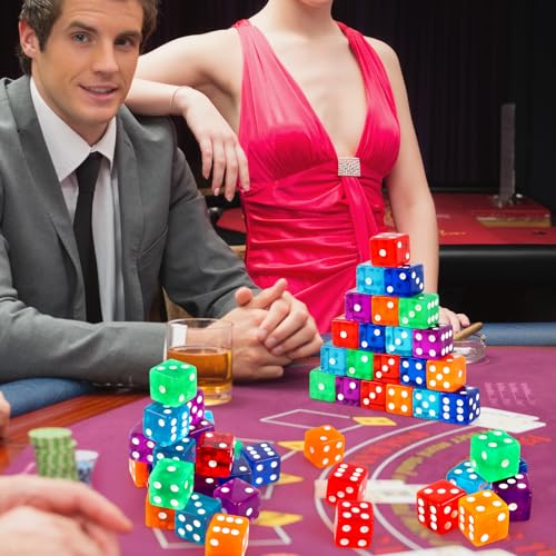 36 Piece Casino Dice Set - 19mm Acrylic Colored Dice (Red, Blue, Purple, Green, Orange)