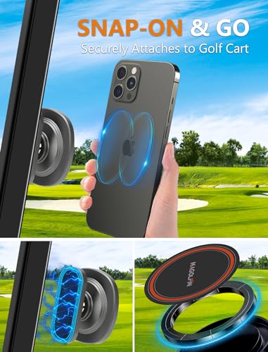 MAGOLFIN Black Aluminum Alloy Magnetic Golf Cart Phone Holder with MagSafe & N52 Magnets