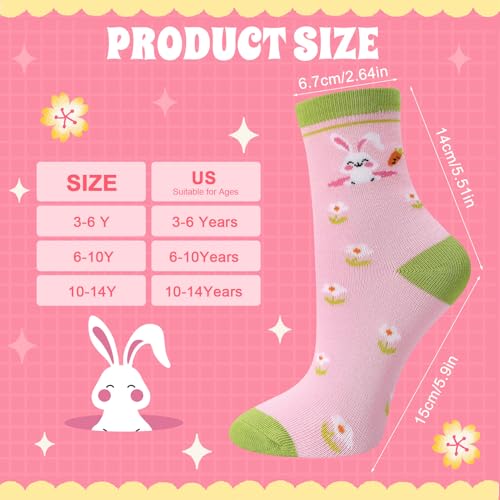 Girls Crew Athletic Socks - 6 Pairs - Green, Pink, White (10-14 Years)