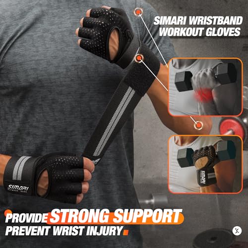Breathable Workout Gloves with Wrist Wraps - Fingerless Black, Large
