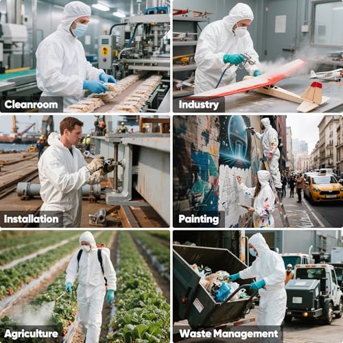 TICONN Hazmat Suit Disposable Coveralls, Full Body Protective Lab Coveralls, Breathable Paint Suit for Men Women