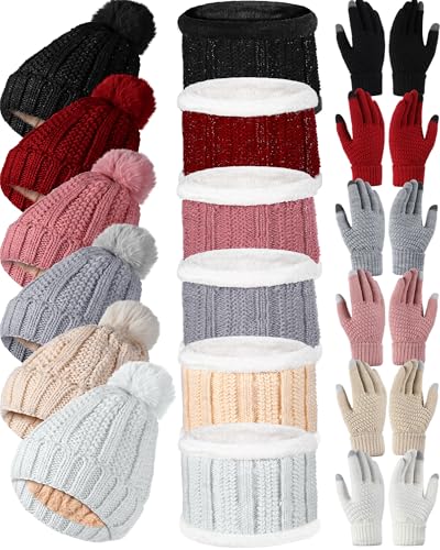 Suhine 18-Piece Winter Hat Scarf Gloves Set Women Warm Knit Beanie Touchscreen Gloves