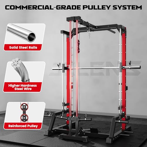 2000LBS Smith Machine Power Cage with LAT Pulldown - Red