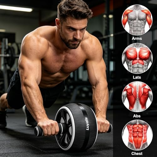 Ab Roller Wheel Kit - 10-in-1 Exercise Set with Resistance Bands, Knee Mat, Jump Rope, Push-Up Bar - Black