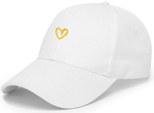 Malaxlx Love Heart White Baseball Cap for Women Adjustable Outdoor Sun Protection Sports Hat Valentine's Day Plain Cap
