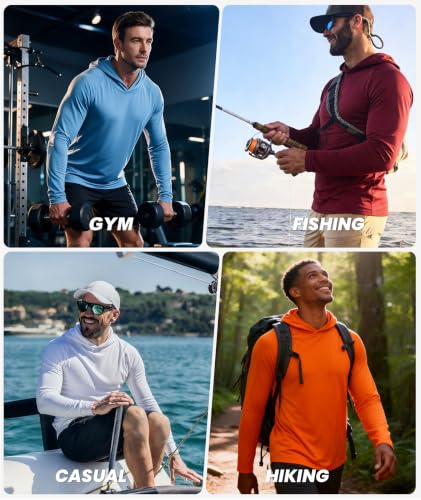 Men's Sun Protection Hoodie UPF 50+ Long Sleeve Sweatshirt - Medium/Dark Red/Army Green/Light Grey/Dark Blue/Black - ZITY 5 Pack