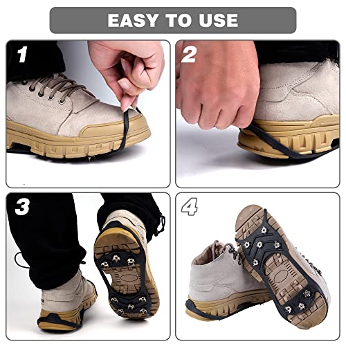 Ice Cleats for Shoes & Boots - Durable Crampons with 8 Steel Studs, Large (Women 10-11.5 / Men 8.5-10)