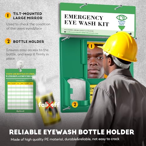CGOLDENWALL Upgraded Portable Eye Wash Station OSHA Approved Emergency Eye Wash Kit, Sturdier Bottle Holder Larger Mirror, 2 * 16.9oz Empty Eyewash Bottles, NO Solution (White Cap)