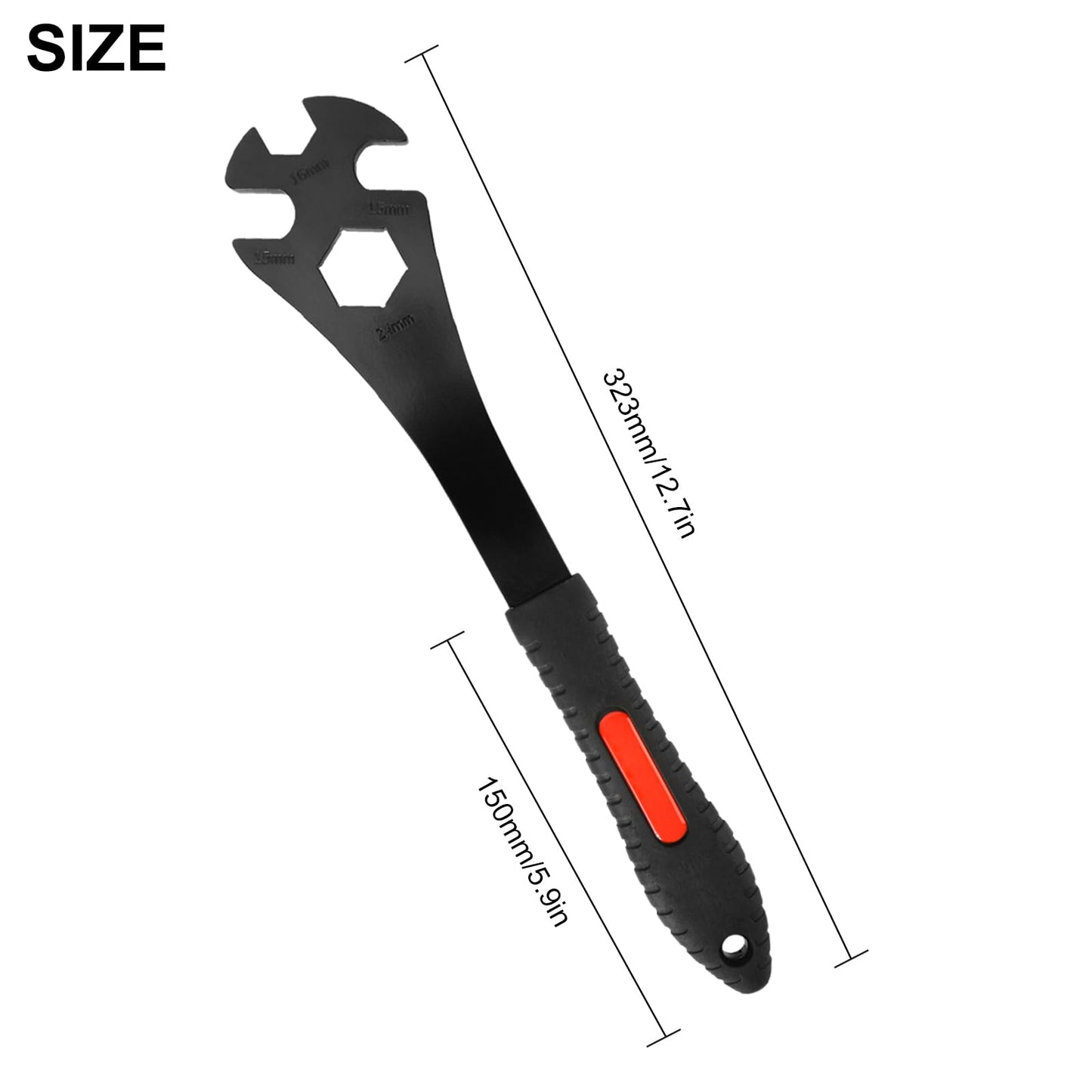 Oumers Bike Pedal Wrench, Bicycle Pedal Removal Tool Spanner with 323mm Extra Long Handle Multifunctional 15mm 16mm Pedal Removal Wrench and 24mm Hexagon Hole for Bike Repair