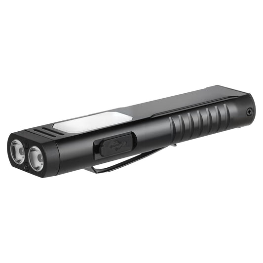 Annteneo Rechargeable EDC Flashlight with Sound Beeper, Portable Flat Pocket Flashlights, Small Magnetic Flashlight, 7 Mode Side Light Clip On Handheld Flashlight for Outdoor Home Working, Black