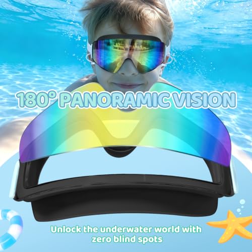 Vvinca Kids Swim Goggles 2 Pack Black & Blue + Black & Cyan with Earplugs, Wide View, Anti-Fog UV Protection, Adjustable Fit for Ages 3-14