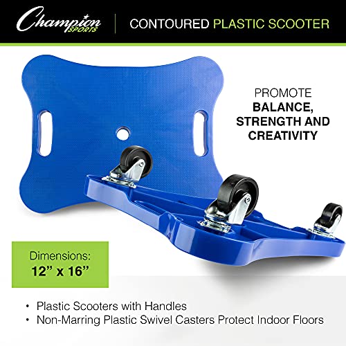 Champion Sports Blue 16-Inch Scooter Board with Handles - Durable Plastic Indoor & Outdoor Play