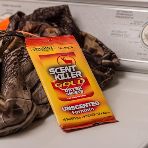 Wildlife Research Scent Killer Gold Dryer Sheets Unscented 18 Sheets | Odor Control & Static Reduction