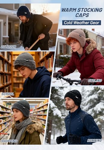 Mens Winter Hat with Ear Flaps - Thermal Beanie, One Size Black