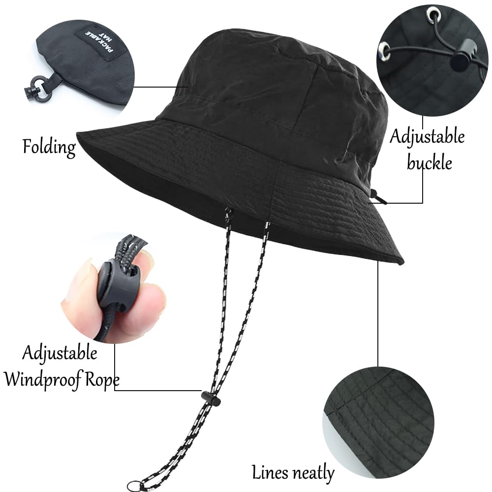 Foldable Bucket Hat for Men Women - Quick Dry Wide Brim Sun Hat with UPF 50+ UV Protection, Packable Breathable Cap for Travel, Hiking, Fishing & Beach（Grey）