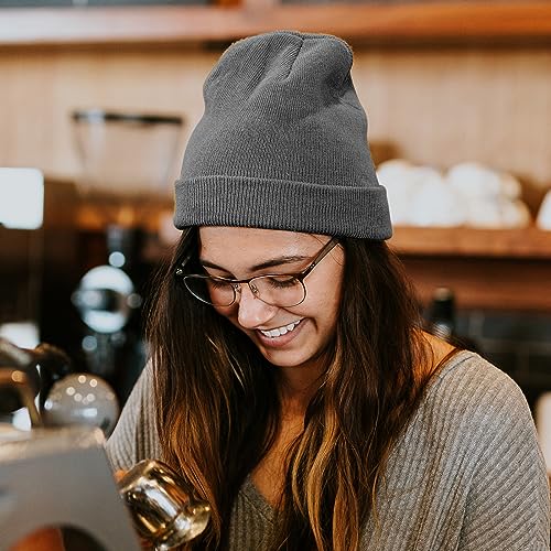 Cuffed Knit Beanie Hat for Men & Women - Black & White