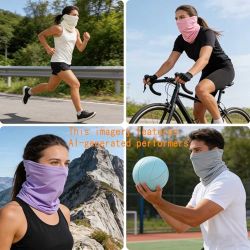 Summer Face Cover Scarf - 6 Pack Neck Gaiter for UV Protection - Black
