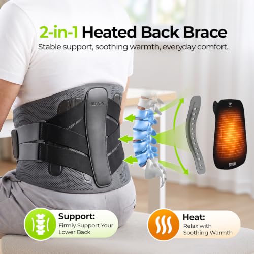 Large AUVON Back Brace with Removable Heating Pad for Lower Back Pain Relief