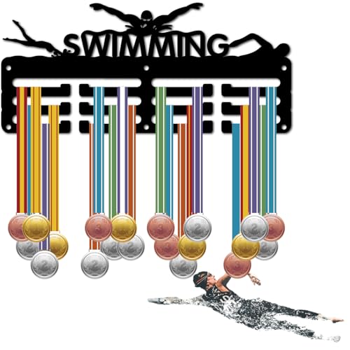 Swimming Medal Holder Rack - Black Metal Display for 40+ Medals