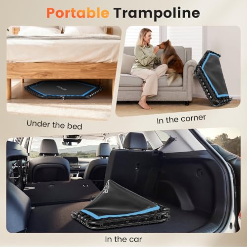 Foldable 50" Rebounder Trampoline for Adults - Black/Blue