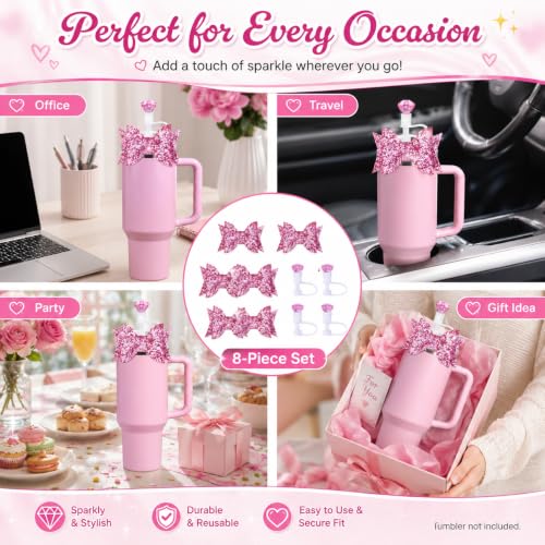 Stanley Cup Accessories Set - 7Pcs Pink Charm & Straw Kit