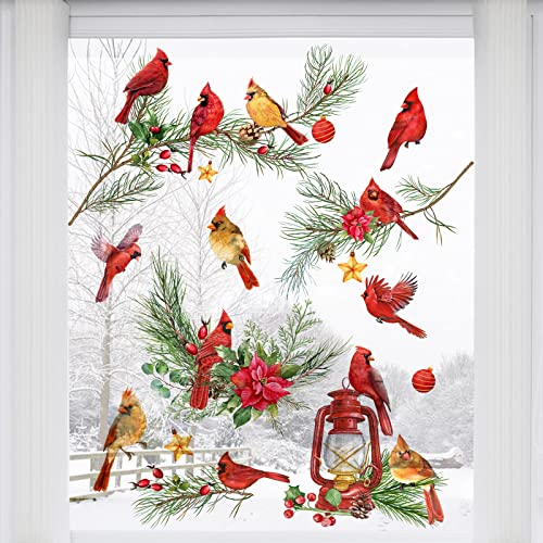 Winter Cardinal Window Clings - 9 Sheets Double-Sided Glass Decals