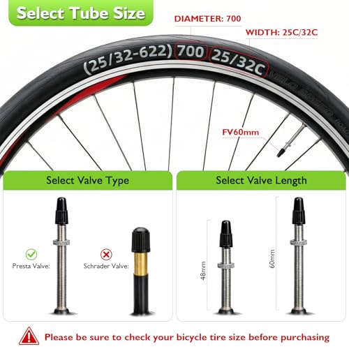 Beaurgirew 2-Pack 700C Bicycle Tubes 25/32C, FV 60mm Presta Valve