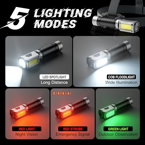 Anhay Flashlight Rechargeable 2000LM EDC Flashlight with Red Green Light 5 Modes Bright LED Flashlight Powerful Magnetic Flashlight & Mini Flash Light for Camping, Home, Hiking