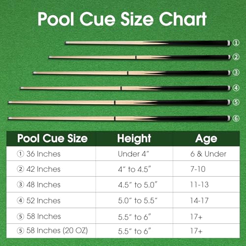 42 Inch Pool Cue Stick Set of 2 - Lightweight with Leather Tip