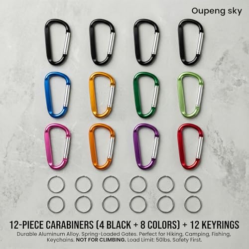 12PCS Multicolor Carabiner Keychain Clips - 3" Aluminum Hook Set
