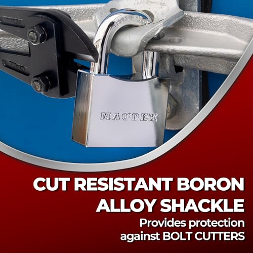 Maudex¢ç RPB50 Heavy Duty Padlock with 5 Keys - 10mm Cut Resistant Hardened Shackle - Weatherproof Chrome Body | Small Keyed Lock for Gym &?School Lockers, Gates