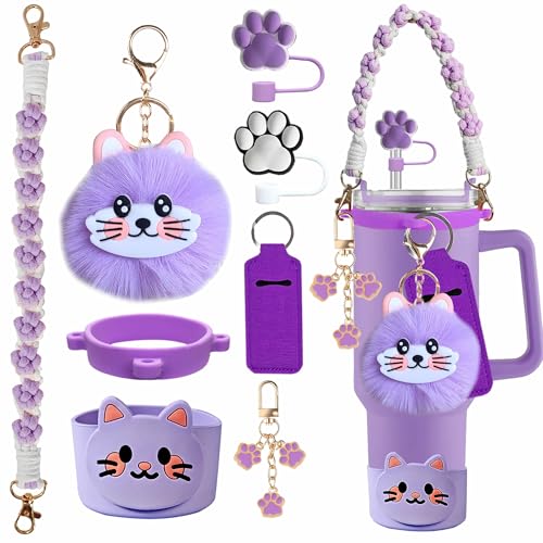 Cat Accessories Paw Straw Topper Set for Stanley Cup 30/40oz - Purple