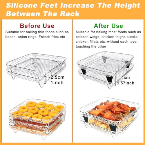 BYKITCHEN 8 Inch Square Air Fryer Rack for 6-7.5 QT Cosori, Ninja, Gourmia Airfryer - Stackable Food Dehydrator Accessory