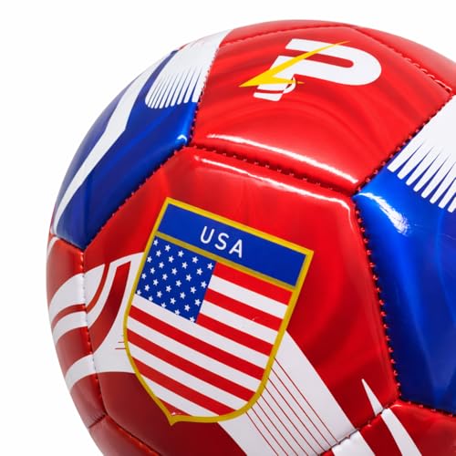 PLAYPRO Metallic Country Edition Soccer Ball - USA Red, Size 5, Official Match Standard